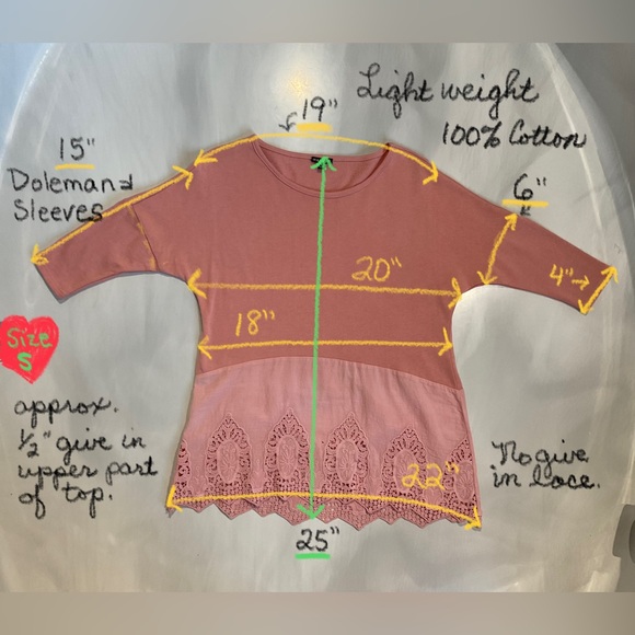 HANNAH Woman’s Sz Small 100% Cotton Lightweight Sweat Shirt with Scalloped Lace - Picture 6 of 8